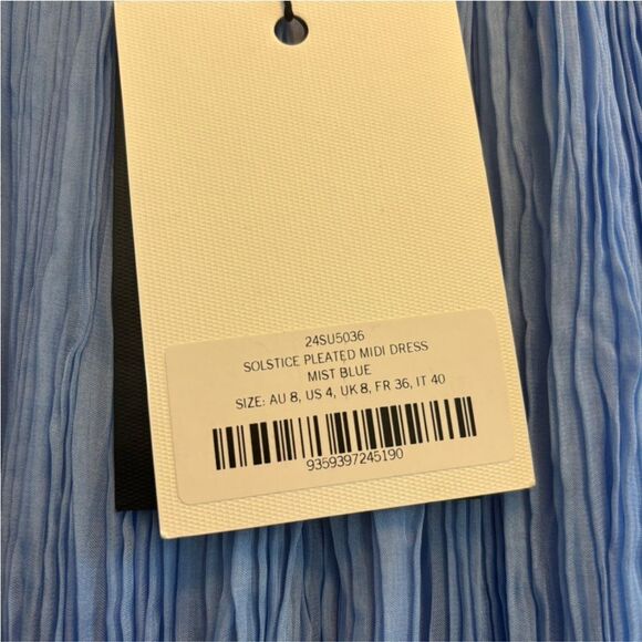 NWT Aje Solstice Pleated Midi Dress Mist Blue Size 8 - Picture 4 of 13